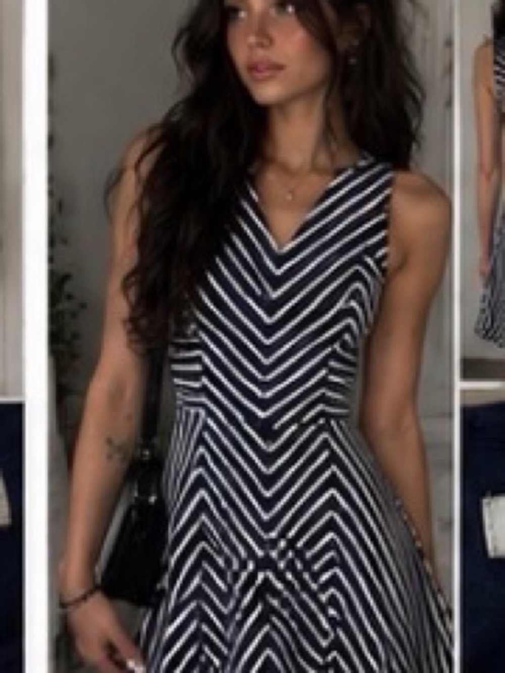 Monteau Navy and White Chevron Fit-and-Flare Dress